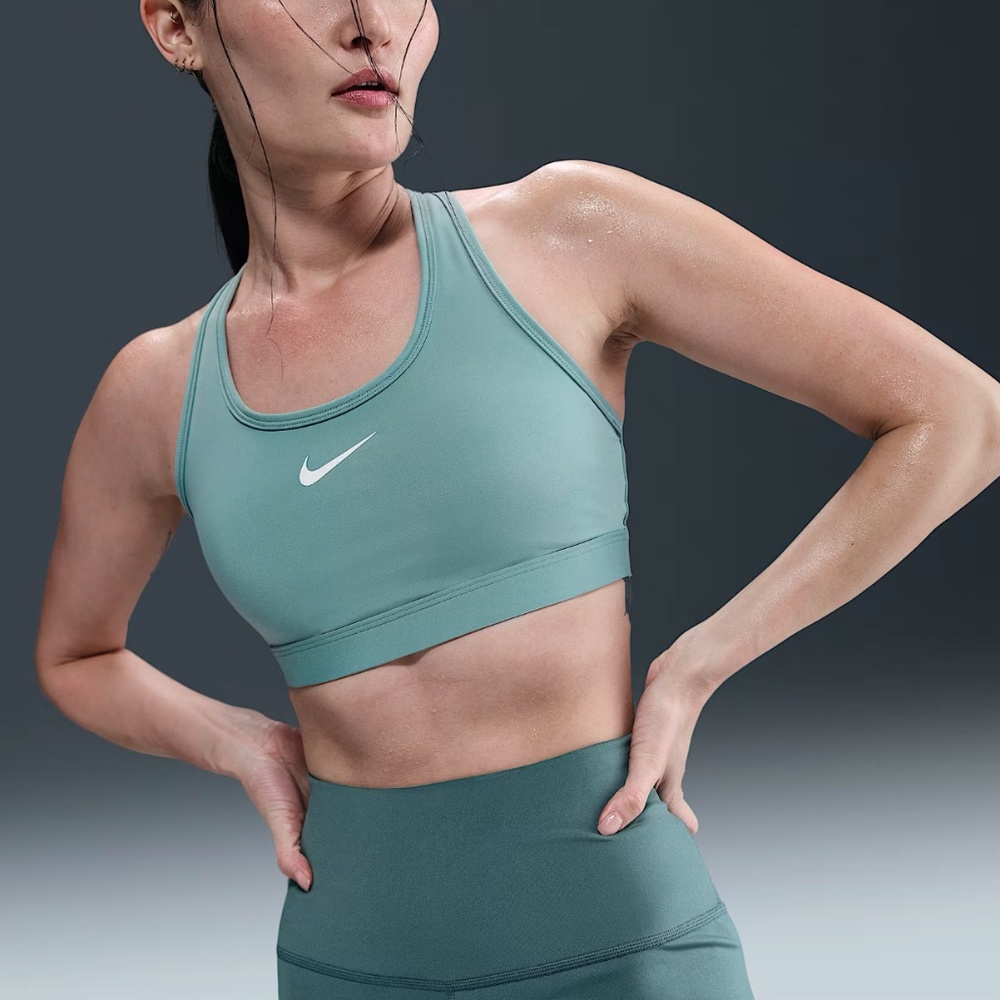 Nike Swoosh Medium Support Women's Padded Sports Bra Teal Blue Small